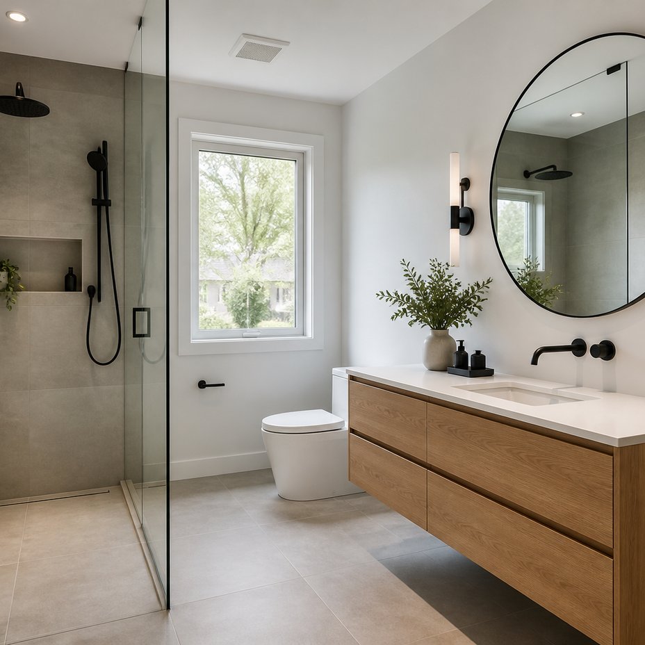 Modern bathroom with walk-in shower