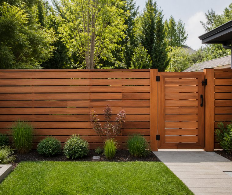 Contemporary timber privacy fence and gate